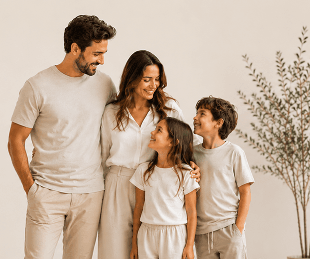 Family wearing quality wholesale clothing